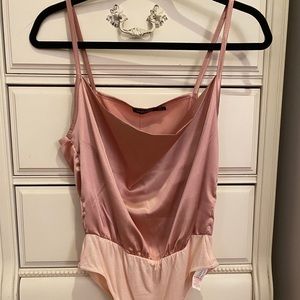 Satin pink cowl neck bodysuit